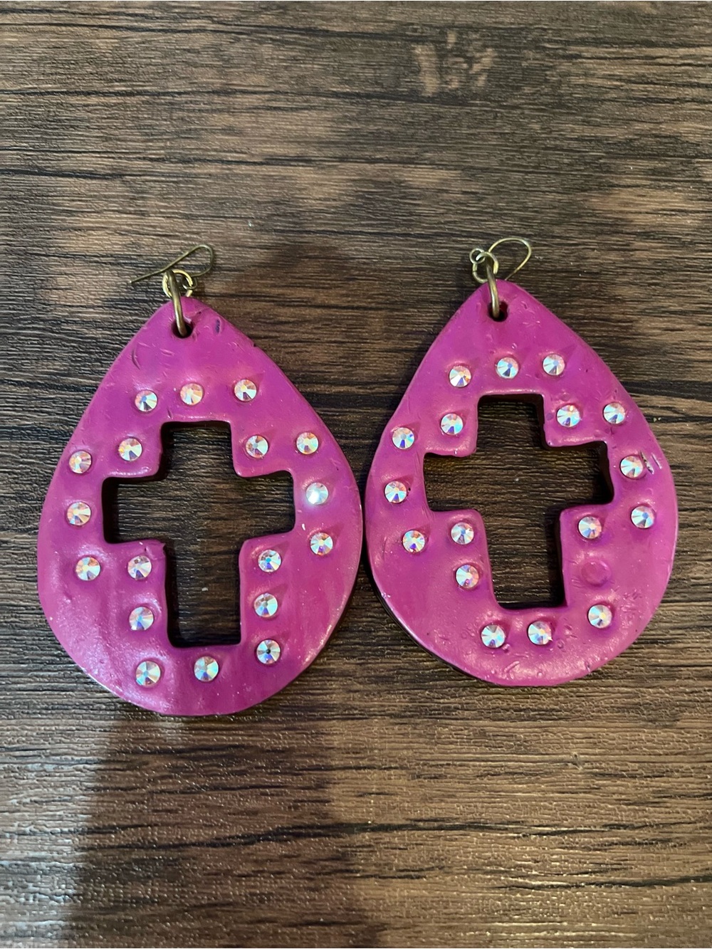 Sookie Sookie Bold Pink Teardrop Cross Cutout Earrings with Rhinestone Accents